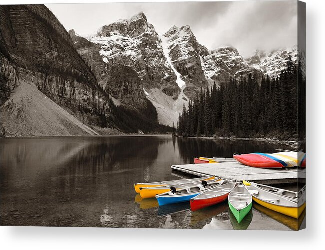 Banff Acrylic Print featuring the photograph Moraine Lake boat by Songquan Deng