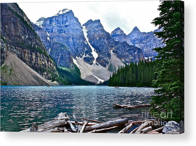 Lake Acrylic Print featuring the photograph Moraine Lake in Color by Linda Bianic