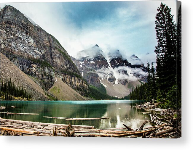 Moraine Acrylic Print featuring the photograph Moraine Lake in the Rain by Monte Arnold
