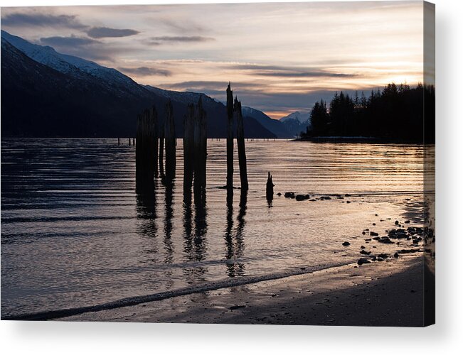 Piling Acrylic Print featuring the photograph Morning at Sandy Beach by Cathy Mahnke