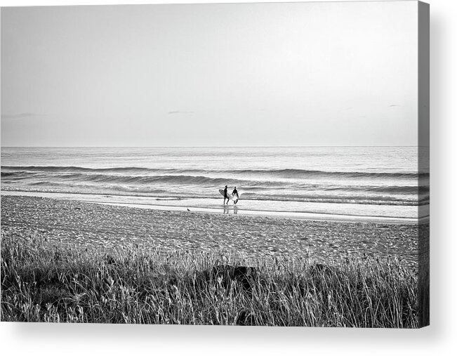 Surfers Acrylic Print featuring the photograph Morning Surf in Black and White by Catherine Reading