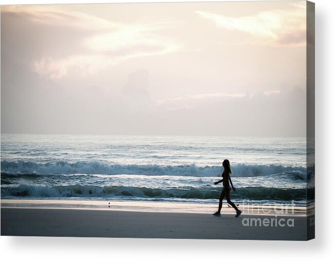 Daytona Beach Acrylic Print featuring the photograph Morning Walk with Color by Ed Taylor