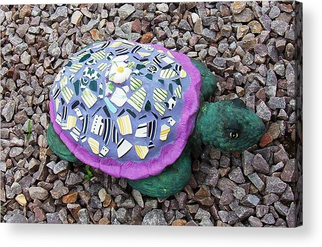 Mosaic Acrylic Print featuring the ceramic art Mosaic Turtle by Jamie Frier