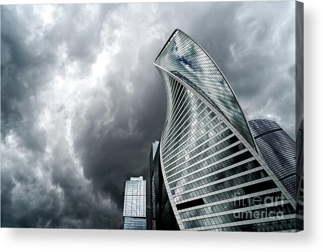 Moscow Acrylic Print featuring the photograph Moscow City and Storm by Anastasy Yarmolovich