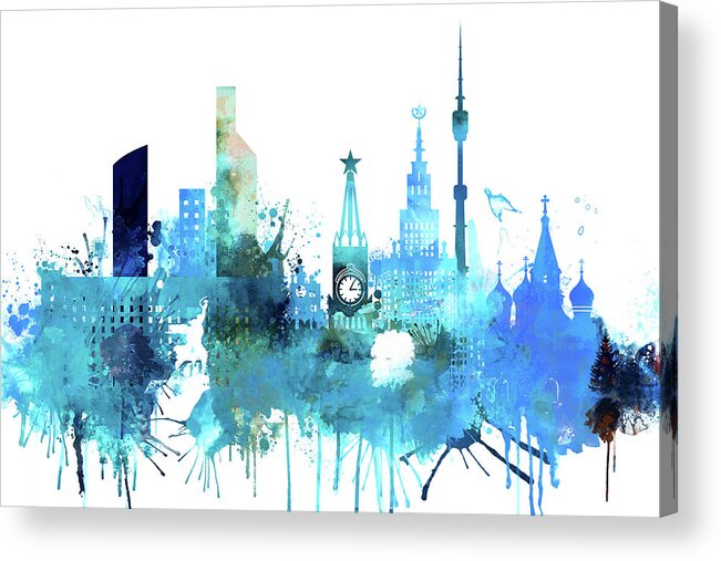 Moscow Acrylic Print featuring the painting Moscow, Russia, watercolor in blue by Dim Dom