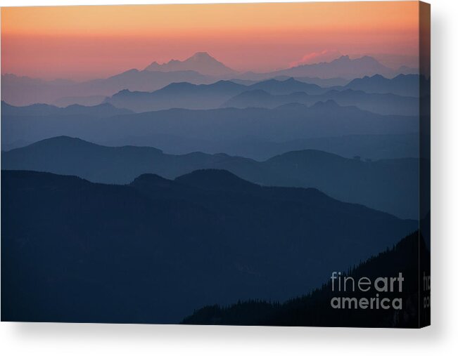 Mount Rainier National Park Acrylic Print featuring the photograph Mount Baker Sunset Landscape Layers Closer by Mike Reid
