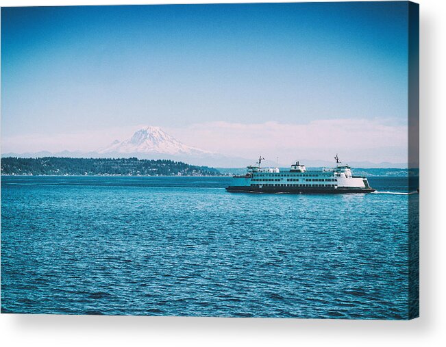 Mount Rainier Acrylic Print featuring the photograph Mount Rainier and Ferry Boat by Tanya Harrison