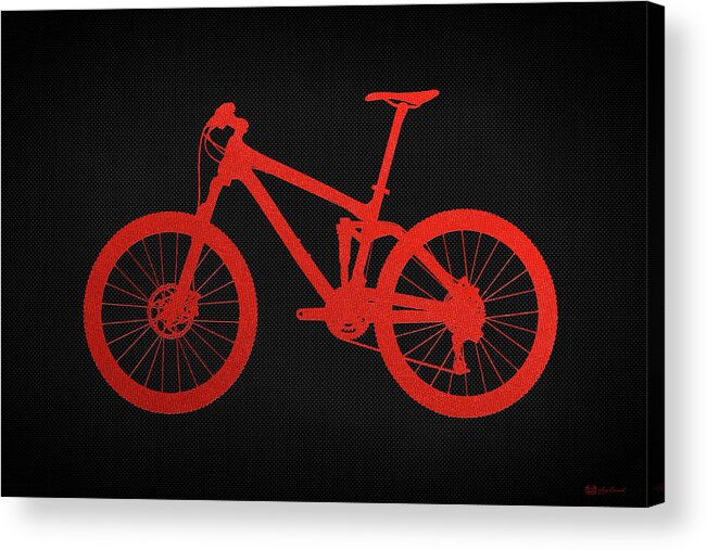 'two-wheel Drive' Collection By Serge Averbukh Acrylic Print featuring the digital art Mountain Bike Silhouette - Red on Black Canvas by Serge Averbukh