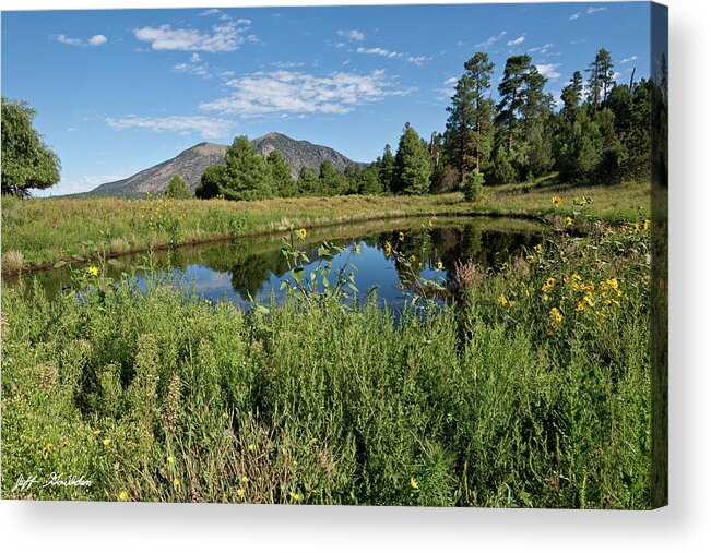 Arizona Acrylic Print featuring the photograph Mountains Reflected in a Pond by Jeff Goulden