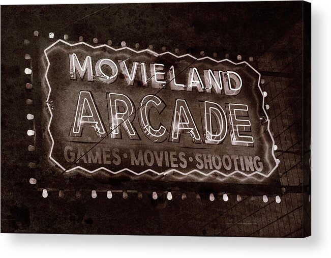 Movieland Acrylic Print featuring the photograph Movieland Arcade - Gritty by Stephen Stookey