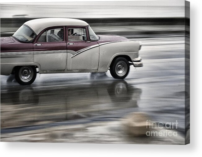 Havana Acrylic Print featuring the photograph Moving Old Car by Jose Rey