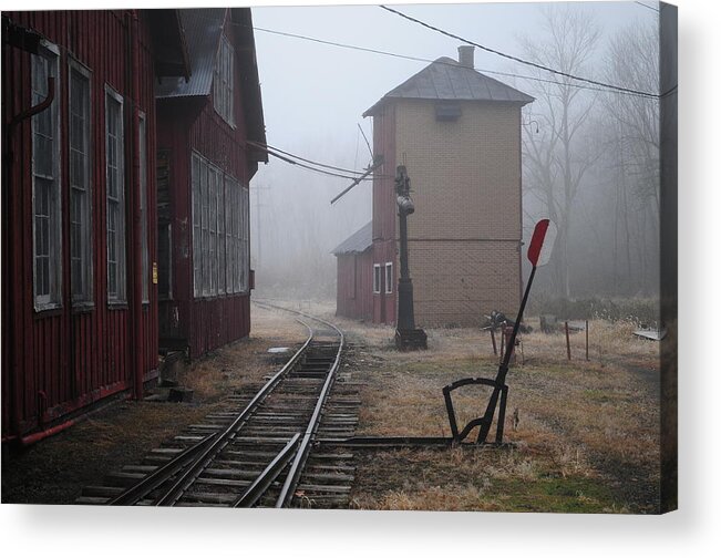 Old Narrow Gauge Railroad In Fog Acrylic Print featuring the photograph Narrow Gauge Rails by Jack Harries