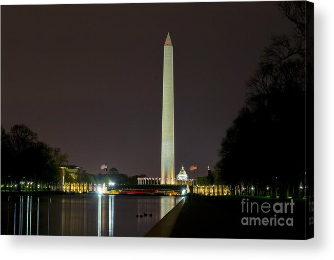 Us Flag Acrylic Print featuring the photograph National Mall at Night by Angela DeFrias