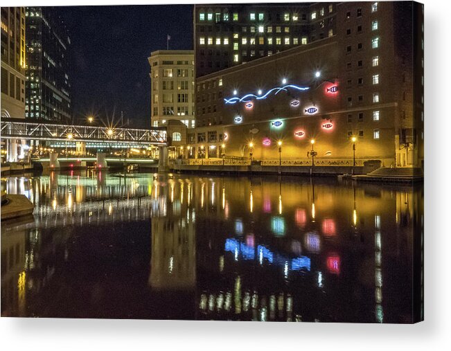 Milwaukee Downtown Acrylic Print featuring the photograph Neon Fish by Kristine Hinrichs