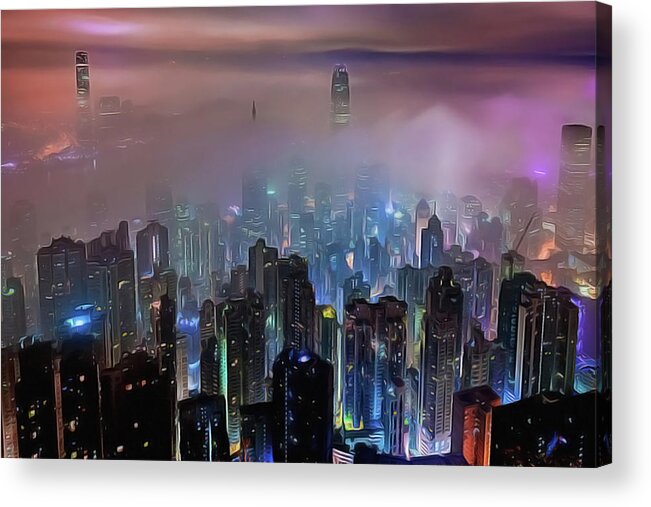 New City Skyline Acrylic Print featuring the painting New City Skyline by Harry Warrick