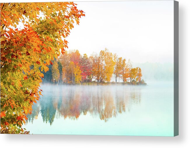 Haley Pond Acrylic Print featuring the photograph New England fall colors of Maine by Jeff Folger