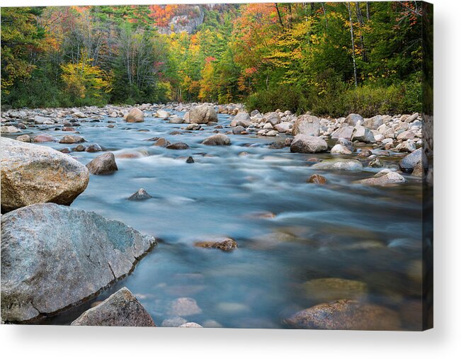Fall Foliage Acrylic Print featuring the photograph New Hampshire Swift River and Fall Foliage in Autumn by Ranjay Mitra