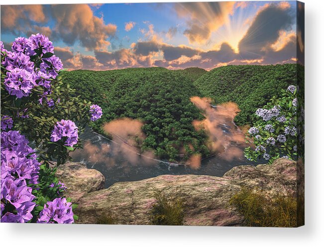 New River Acrylic Print featuring the digital art New River Gorge Grandview by Mary Almond