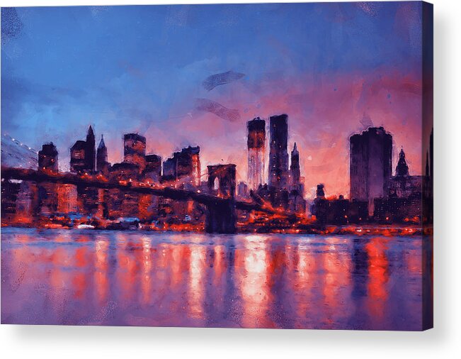 New York City Acrylic Print featuring the painting New York at Night - 16 by AM FineArtPrints