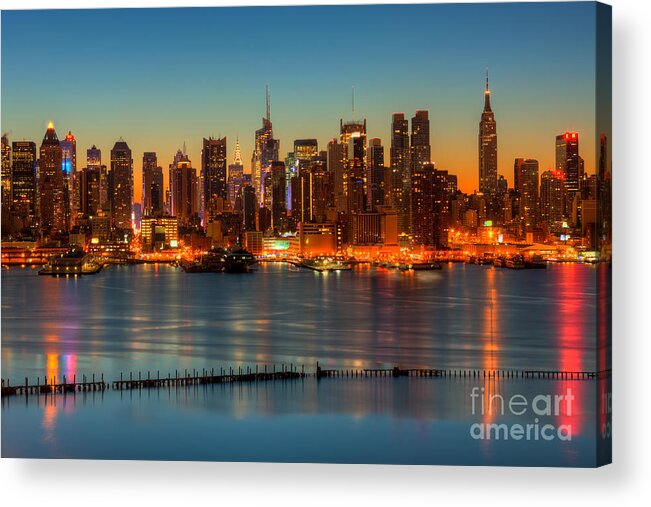 Clarence Holmes Acrylic Print featuring the photograph New York City Skyline Morning Twilight V by Clarence Holmes