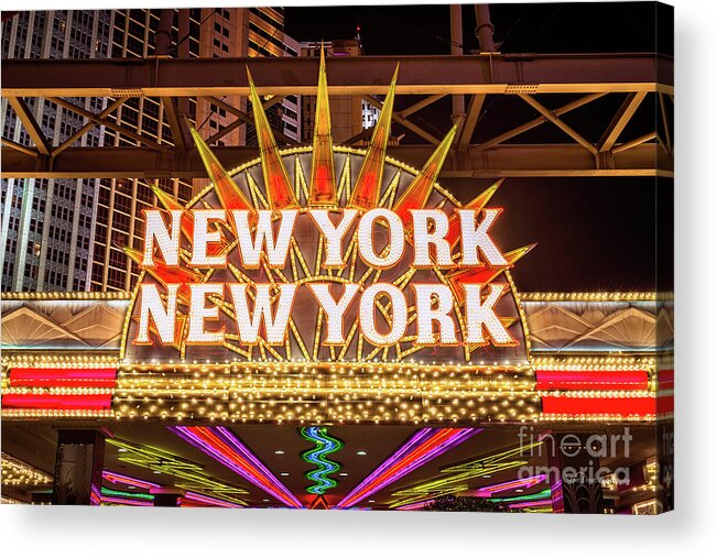 New York New York Neon Sign Acrylic Print featuring the photograph New York New York Neon Sign Entrance Front by Aloha Art