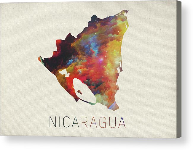 Nicaragua Acrylic Print featuring the mixed media Nicaragua Watercolor Map by Design Turnpike