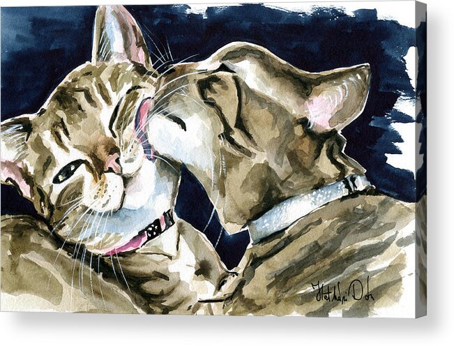 Cat Acrylic Print featuring the painting Nice And Clean - Tabby Cat Painting by Dora Hathazi Mendes