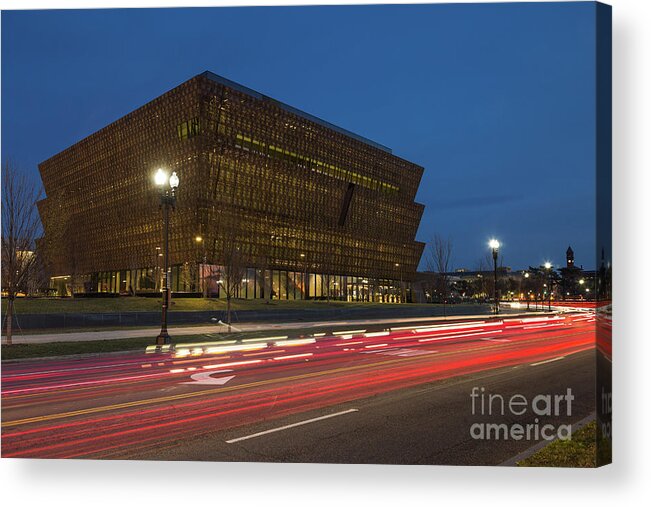 Clarence Holmes Acrylic Print featuring the photograph NMAAHC and Traffic Light Trails II by Clarence Holmes