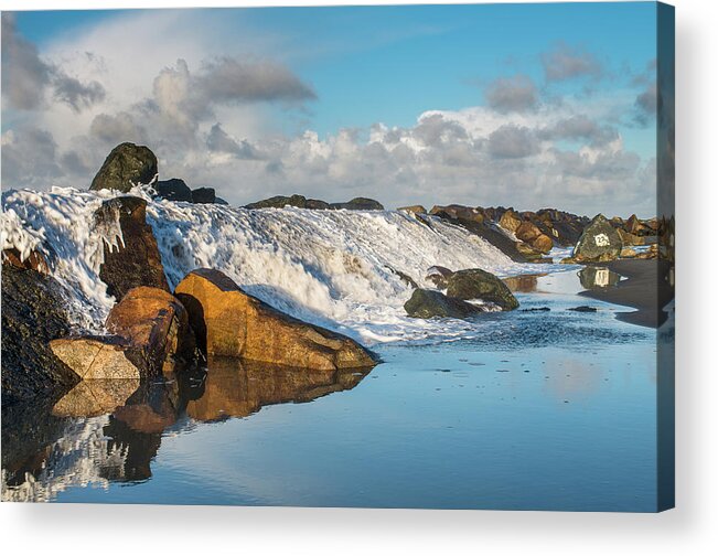 North Jetty Acrylic Print featuring the photograph North Spit Wave Spillover by Greg Nyquist