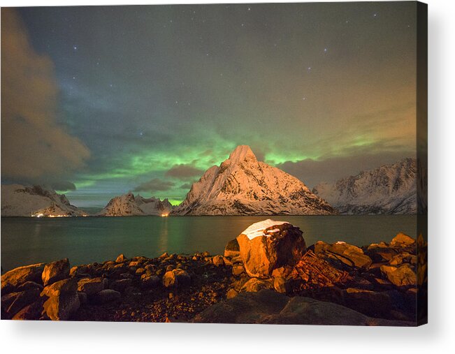 Northern Light Acrylic Print featuring the photograph Spectacular night in Lofoten 3 by Dubi Roman