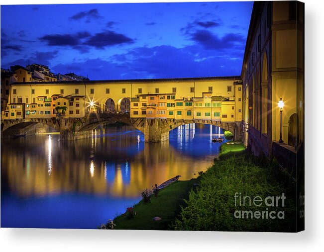 Arno Acrylic Print featuring the photograph Notte a Ponte Vecchio by Inge Johnsson