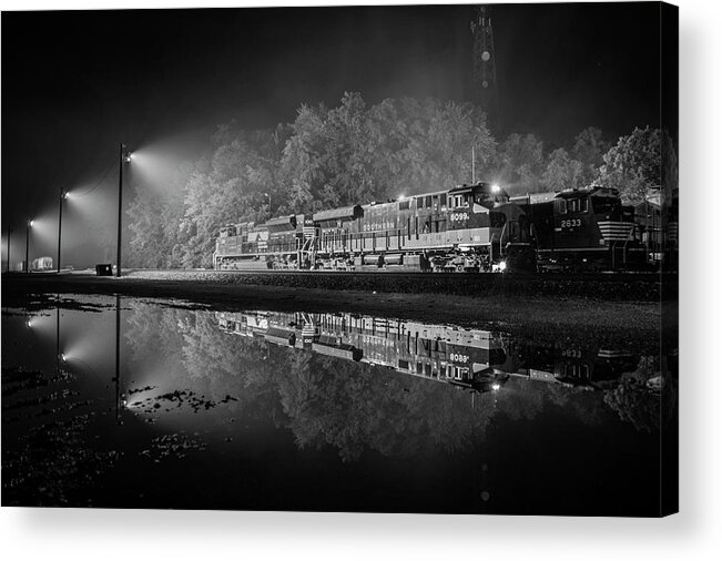 #railroad #railroads Train #trains Acrylic Print featuring the photograph NS Heritage 8099, Southern Unit in Black and White by Jim Pearson