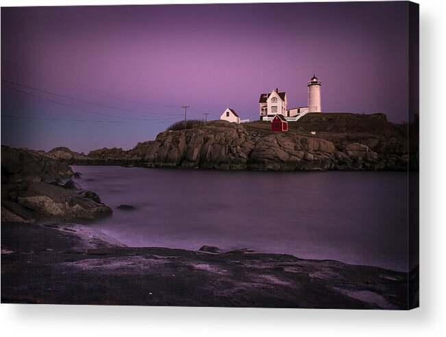 Nubble Acrylic Print featuring the photograph Nubble Lighthouse at Dusk by Betty Denise