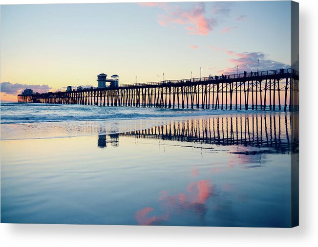 Oceanside Acrylic Print featuring the photograph Oceanside Beach Sunset Reflections by Ray Devlin