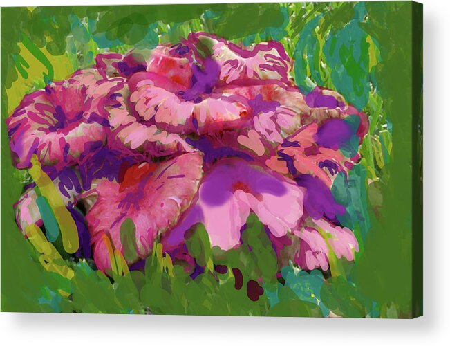 Mushrooms Acrylic Print featuring the digital art Oh My Mushrooms by Suzanne Udell Levinger