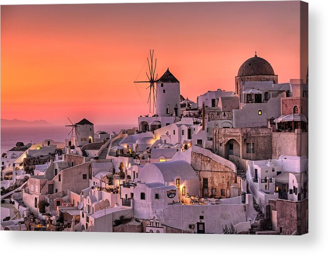 Aegean Acrylic Print featuring the photograph Oia Sunset in Santorini - Greece by Constantinos Iliopoulos