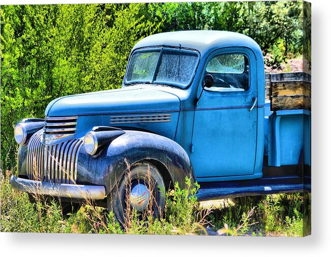 Trucks Acrylic Print featuring the photograph Old Blue at Pasture by Jacqui Binford-Bell