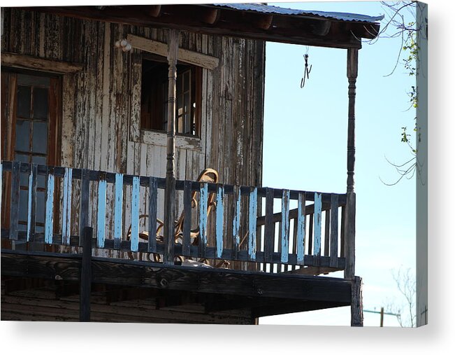 Old West Acrylic Print featuring the photograph Old Blue Balcony by Colleen Cornelius