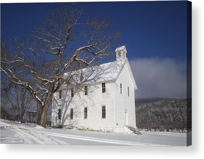 Boxley Baptist Church Acrylic Print featuring the photograph Old Boxley Community Building and Church in Winter by Michael Dougherty