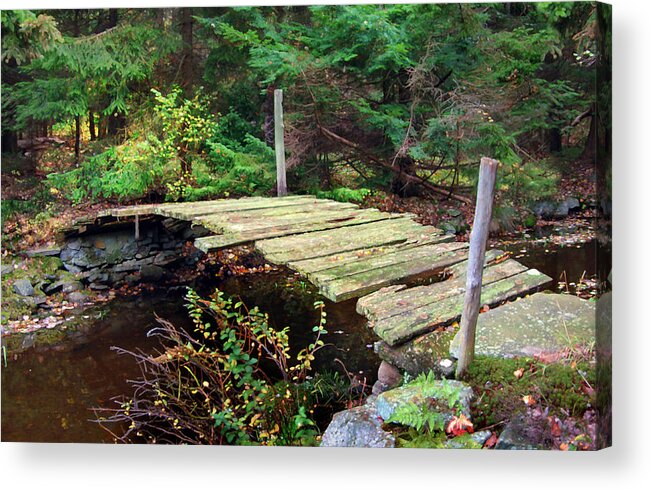 Bridge Old Relic Ancient Broken Decay Derelict Stream River Crossing Forest Woods Acrylic Print featuring the photograph Old Bridge by Frances Miller