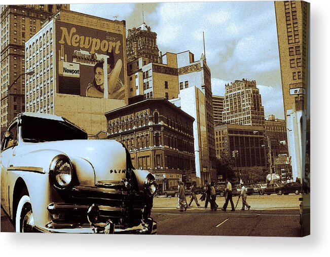 Detroit Acrylic Print featuring the drawing Old Detroit City View - Vintage Art by Peter Potter