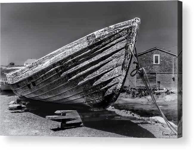 Peggy's Cove Acrylic Print featuring the photograph Old Dory in Black and White by Ken Morris