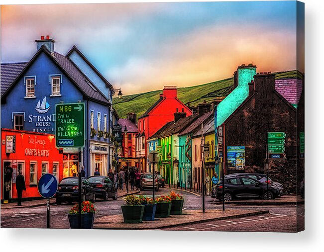 Barn Acrylic Print featuring the photograph Old Irish Town The Dingle Peninsula at Sunset by Debra and Dave Vanderlaan