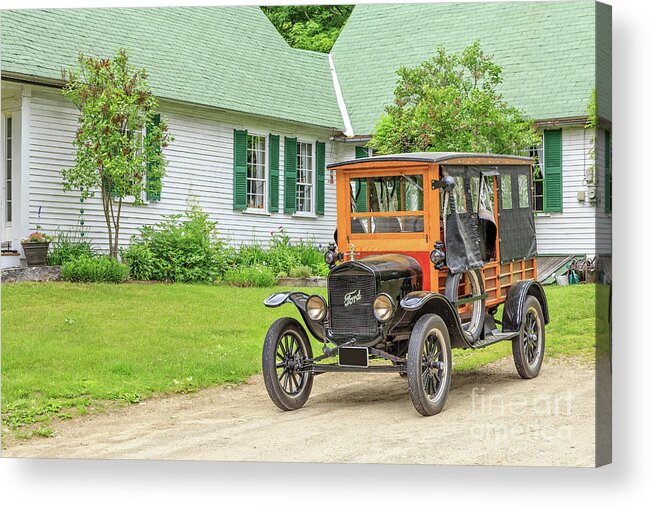 Model Acrylic Print featuring the photograph Old Model T Ford in front of house by Edward Fielding