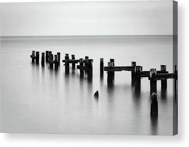Connecticut Acrylic Print featuring the photograph Old Pilings Black and White by John Vose