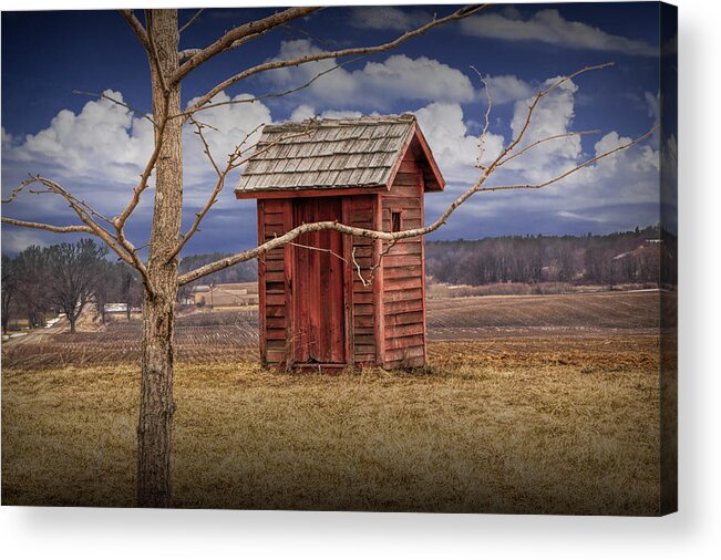 Outhouse Acrylic Print featuring the photograph Old Rustic Wooden Outhouse in West Michigan by Randall Nyhof