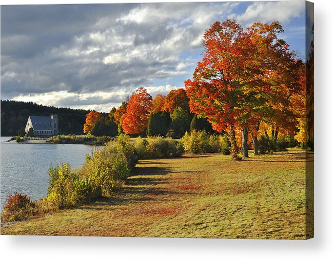 Autumn Acrylic Print featuring the photograph Old Stone Church Autumn Glow by Luke Moore