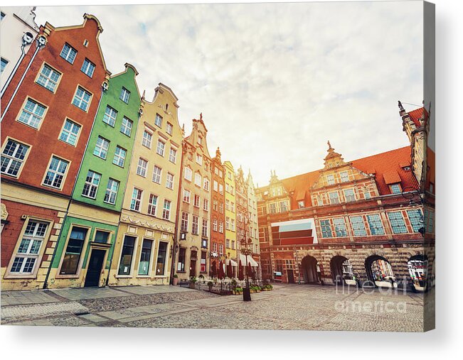 Gdansk Acrylic Print featuring the photograph Old tenement houses and a gate. by Michal Bednarek