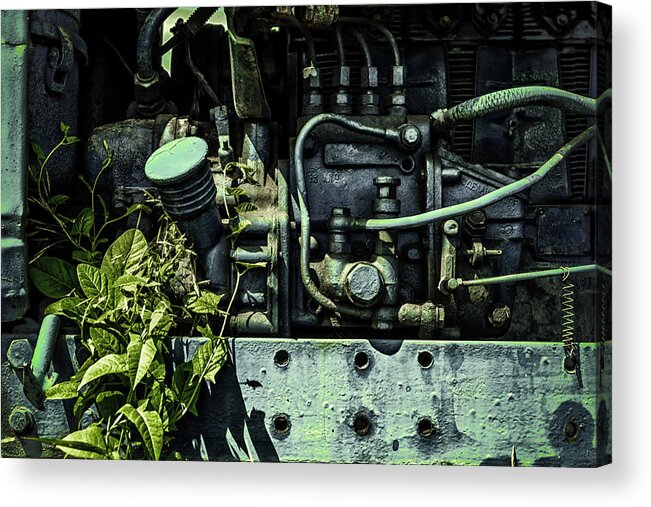 Old Tractor Engine Acrylic Print featuring the photograph Old Tractor Weed Engine in Blue by John Williams