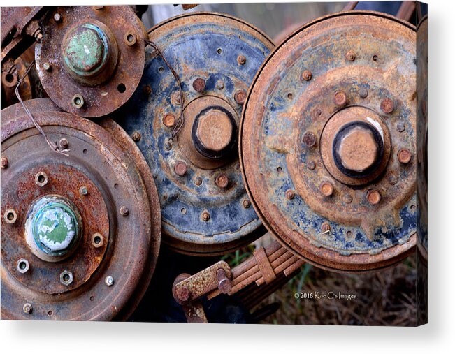 Rusted Bolts Acrylic Print featuring the photograph Old Wheels, Circles and Bolts by Kae Cheatham